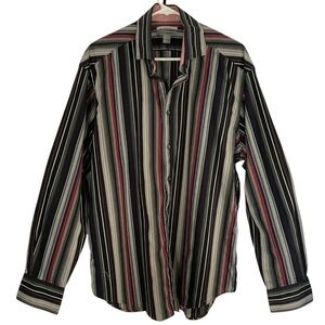 Johnston & Murphy Men's Black Striped Tailored Fit Long Sleeve Dress Shirt Sz XL